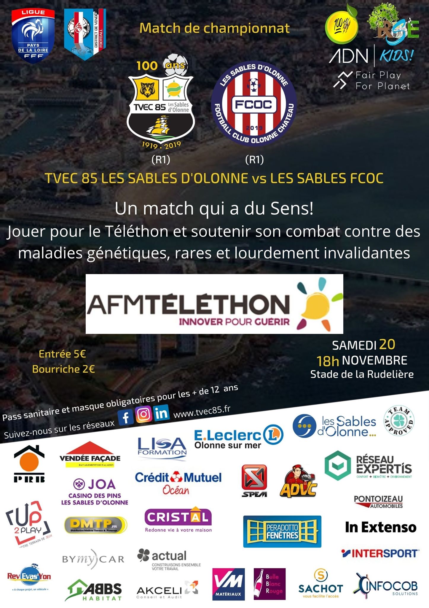 TVEC85 vs FCOC : le derby sablais (20/11/2021 – 18h – stade de la Rudelière)